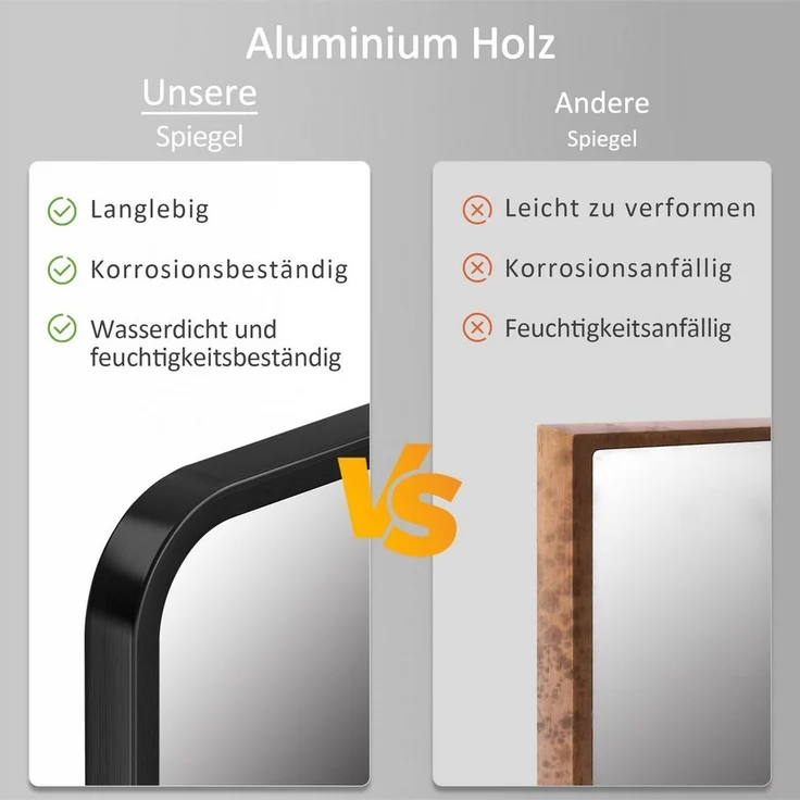 Hopibath Spiegel Bad Schwarz 120x70cm Badspiegel Extra groß (Wandspiegel groß Wohnzimmer Flurspiegel, Rechteckig), mit Sicherheitsfolie – Bild 3
