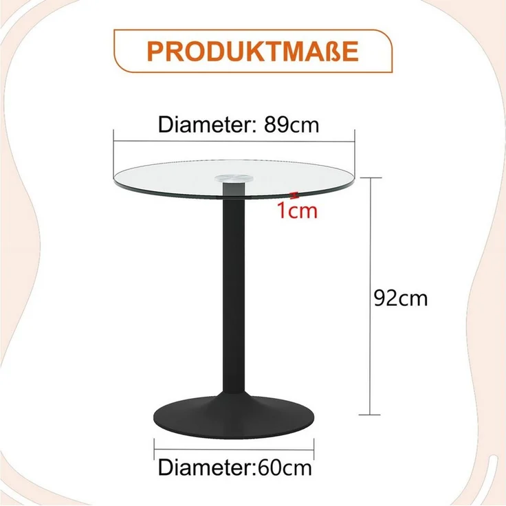 ANYSUN Glastisch Esstisch Rund Glas,Moderner minimalistischer Glasbalkentisch (Runder Esszimmertisch Küchentisch für 4 Personen), Esszimmertische mit Metallbeinen Küchentisch für Wohnzimmer Küche – Bild 3