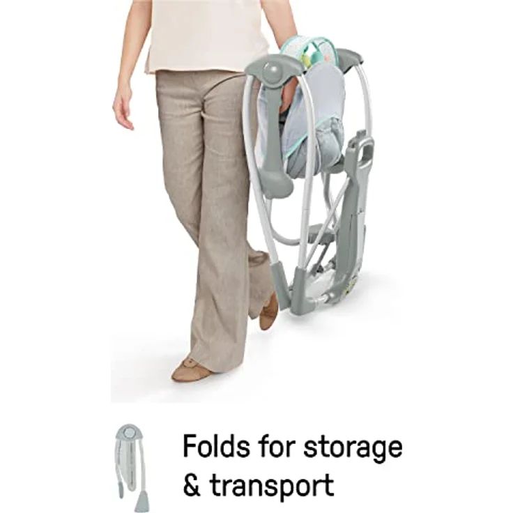 Ingenuity Hugs & Hoots zusammenklappbare & tragbare Babyschaukel, 5 Schaukelgeschwindigkeiten, 8 Melodien, 3 Naturgeräusche, Lautstärkeregulierung und abnehmbarem Spielzeugbügel, ab der Geburt bis 9kg – Bild 7