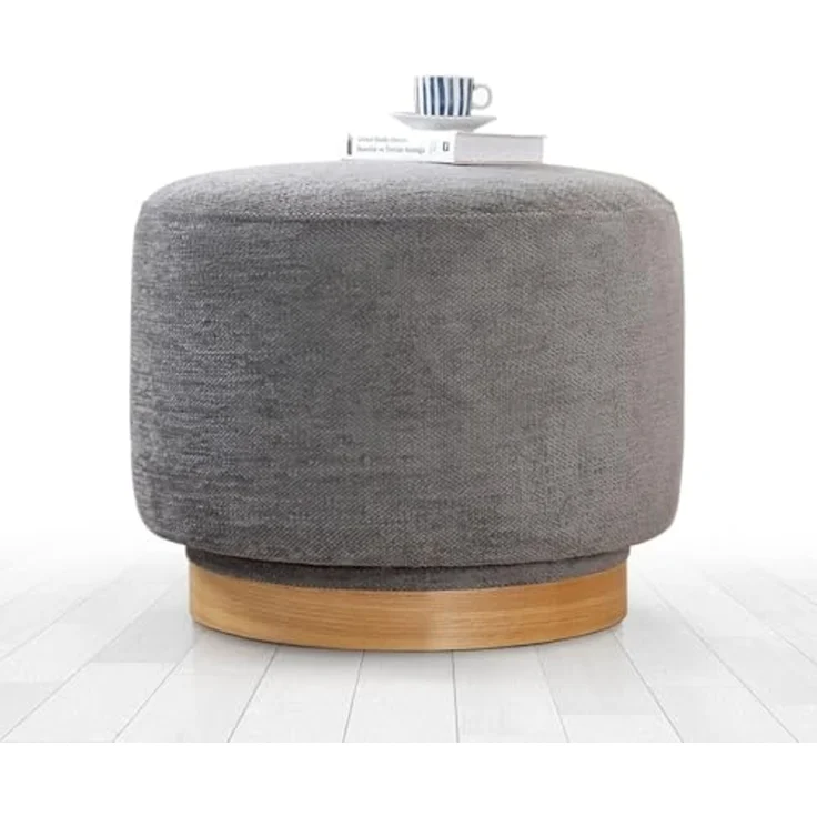 Atelier Del Sofa Stylish Grey Pouffe, 100% Cotton, 360° Rotatable, 6 cm Sponge, Oak Wood Legs, 55 x 55 x 43 cm | Perfect for Modern Living Rooms & Bedrooms – Bild 5