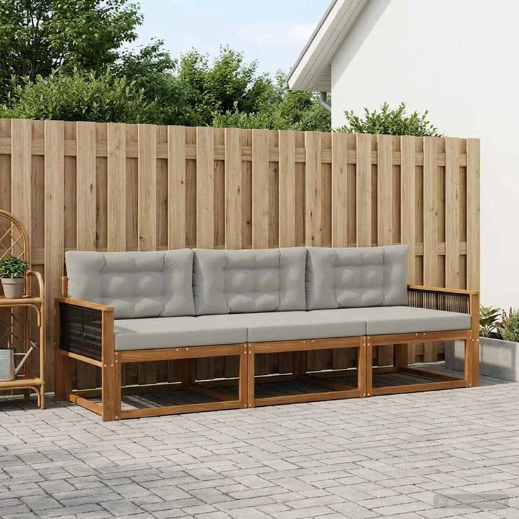 vidaXL Outdoor-Sofagarnitur 3 stk. 3-Sitzer Natur und Hellgrau 3382304 – Bild 1
