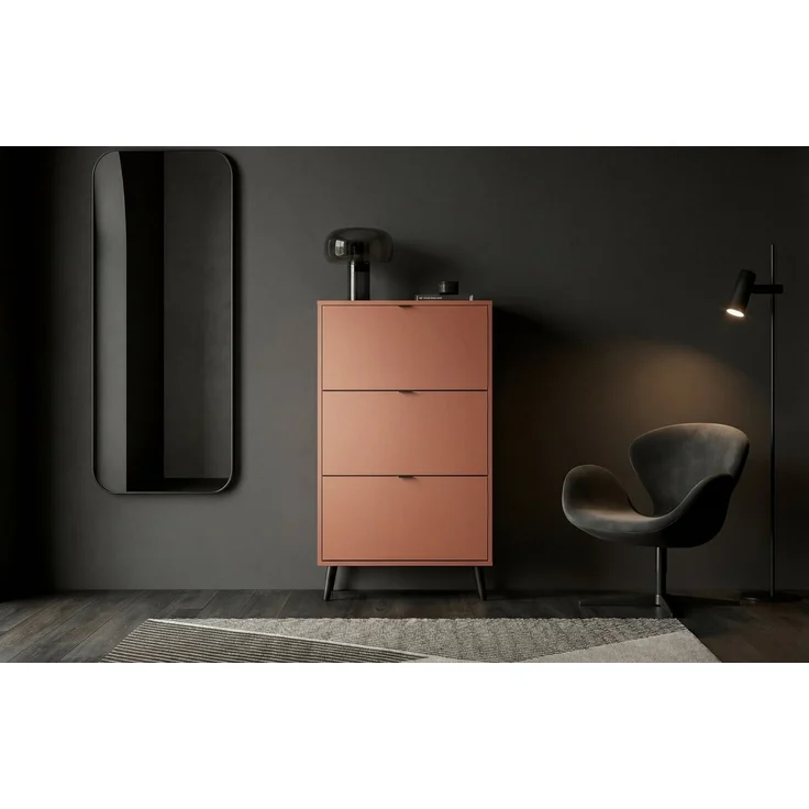 Newroom Schuhschrank Terrakotta 70 cm Schuhkipper schmal mit 3 Klappen für Flur und Diele – Bild 2