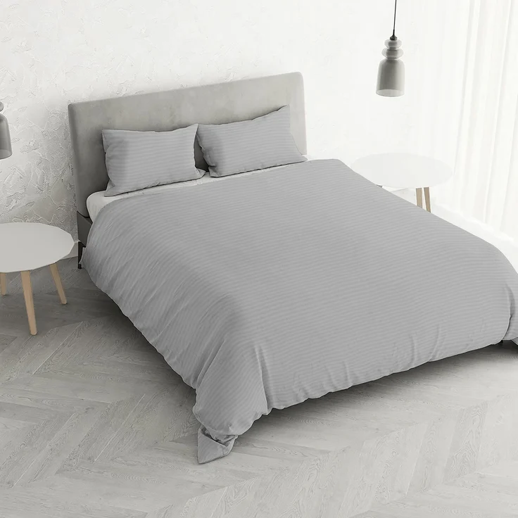 Italian Bed Linen CP-ST-2P Satin Stripes Bettbezug, Doppelte, Grau, Polyester – Bild 1