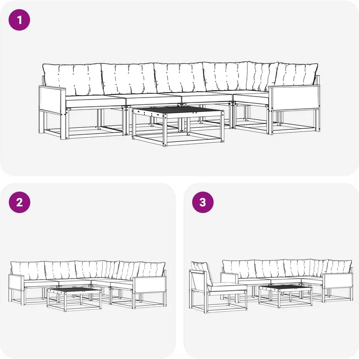 vidaXL Outdoor-Sofagarnitur mit Kissen 6 pcs Natürlich und Hellgrau 3381443 – Bild 9