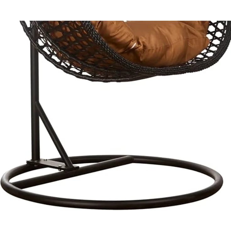 Luxus Hängesessel Style XXL Rattan Korb Gestell Schwarz mit Relaxkissen Braun – Bild 5