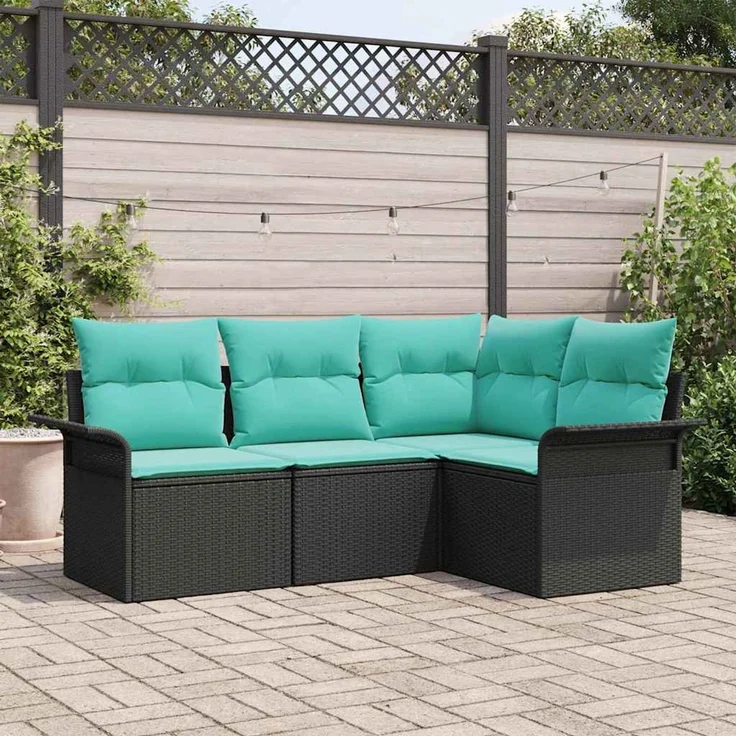 vidaXL Gartensofa-set mit Speicher 4 pcs Schwarz Poly-Rattan 3354015 – Bild 1