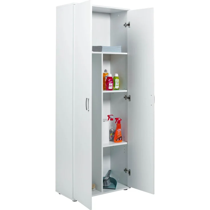 Inter Link Haushaltsschrank - Mehrzweckschrank 70 cm Breit - Schrank mit 2 Türen, 5 Fächern, Verstellbaren Einlegeböden - Besenschrank, Putzschrank, Allzweckschrank - 70 x 34 x 189 cm - Weiss – Bild 2