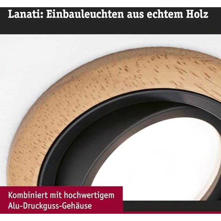 Paulmann 92237 LED Einbauleuchte Lanati 3er-Set schwenkbar 2700K Holzoptik Schwarz – Bild 2