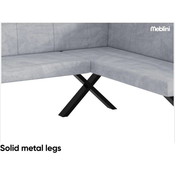 MEBLINI Eckbank für Esszimmer - Küchenbank - Essecke - Sitzecke Küche - PETER - X-Beine 128x168x87cm Rechts - Hellgrau Samt – Bild 6