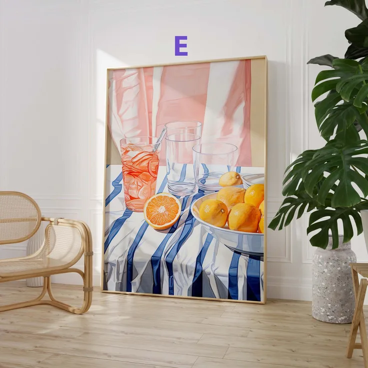 Mediterrane Kunst Poster · Geschenkidee · Moderne Stillleben Landschaften und Farbenfrohe Illustrationen · Dekoprint ohne Rahmen - E / 100x150 cm