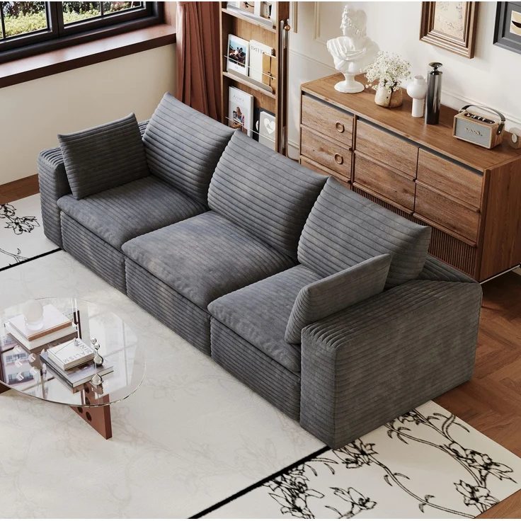 DESVIAE Sofa modular 260x60x90 cm aus Stoff in Dunkelgrau mit Schaumstoffpolsterung – Bild 4