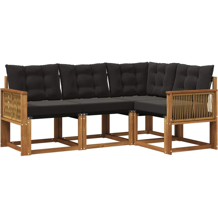 vidaXL Outdoor-Sofagarnitur 4 stk. 4-Sitzer Natur und Schwarz 3381924 – Bild 2