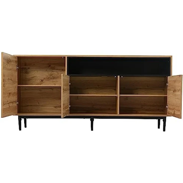 FurnitureR Stylischer Wohnzimmerschrank aus Holz mit Schwarzem Element, Langlebiger Metallrahmen, Modernes Design für Minimalistischen Wohnstil, Platzsparend – Bild 3