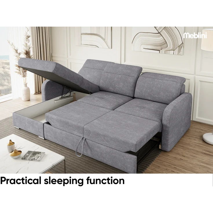 MEBLINI Schlafcouch mit Bettkasten - Ecksofa mit Schlaffunktion - Sofa mit Relaxfunktion und Kopfstützen - Couch L-Form - Eckcouch - Wohnlandschaft - EMERALD - 215x167x84cm - Dunkelgrau Webstoff – Bild 5
