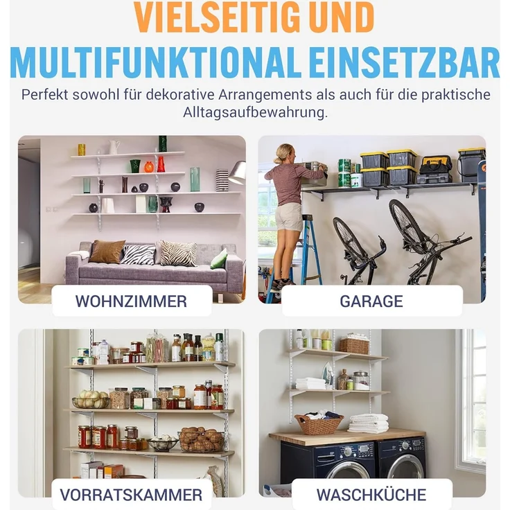 BOOMET Wandregalhalter Regalträger 2-reihig für Wandschienen, 1 10-tlg, Regalsystem Weiß 17cm Wandregalhalter Regalwinkel – Bild 7