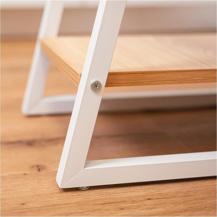 kamelshopping Regal-Schreibtisch Schreibtisch mit Aufbewahrungsregal, MDF Holz Arbeitsplatte, Metallgestell, weiß, integriertes Regal, Holz-Optik – Bild 2