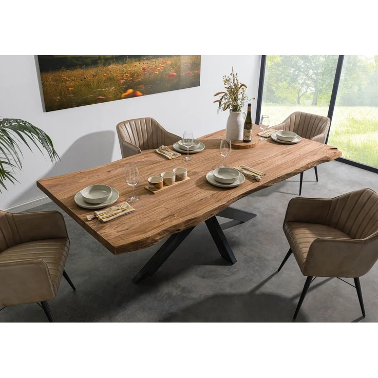Baumtisch Sheesham 180 x 90 x 77 natur gebeizt / Kreuzgestell anthrazit glänzend FREEFORM 5 – Bild 2