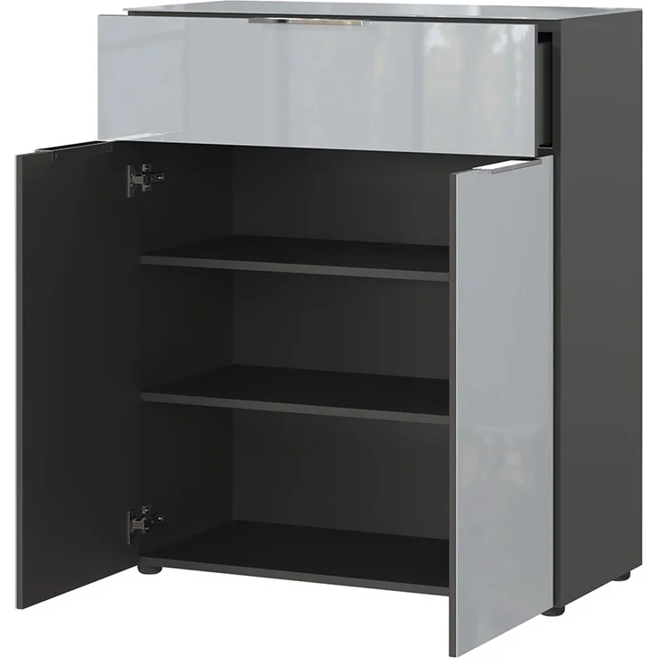 Kommode Owingen / Oakland, Glas, Holzwerkstoff, Silber, Grau, Schwarz, 83 x 102 x 42 cm – Bild 2