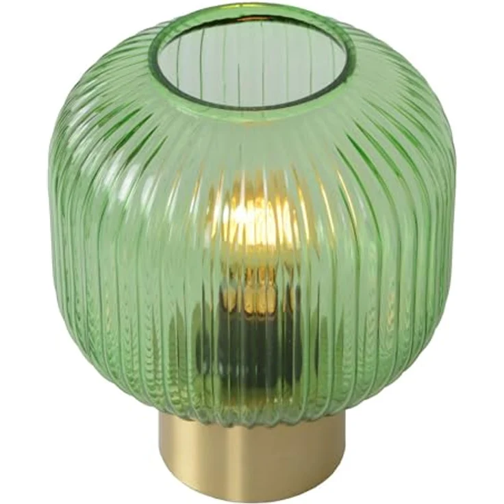 Lucide 45586/20/33, Nachttischlampe aus Glas und Stoff, Gold-matt und Grün, E27 Fassung, 40 W maximal, IP20 – Bild 6