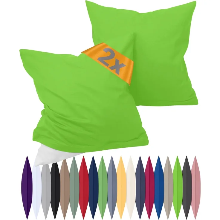 npluseins Renforcé-Kissenbezüge im Doppelpack - 100% Baumwolle - schlicht und edel 698. 898, 50x50 cm, grün