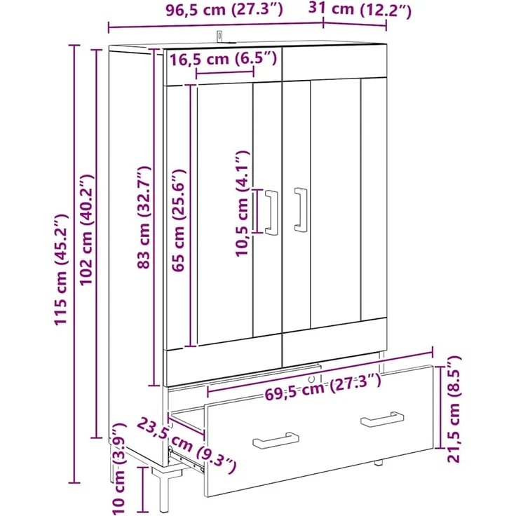 vidaXL Highboard Artisan-Eiche 69,5 x 31 x 115 cm Holzwerkstoff 882524 – Bild 10