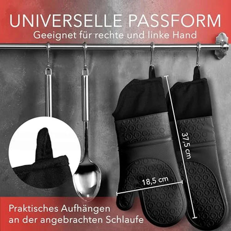 AVANA Topfhandschuhe Silikon Ofenhandschuhe Backhandschuhe Kochhandschuhe, (1 Paar Ofenhandschuhe aus Silikon), weiches Baumwoll-Innenfutter, Anti-Rutsch, Hitzebeständig bis 350°C – Bild 3