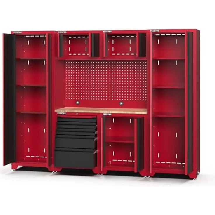 Feistos Werkstatteinrichtung "Juno 14", schwarz/rot, 264 x 46 x 198 cm (B x T x H),2 Hochschränke – Bild 4