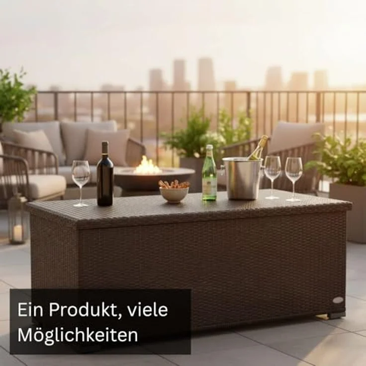 RS Trade 'Sienna' XL Kissenbox mit Doppel-Hubautomatik und Innenverkleidung, ca. 650 Liter, Polyrattan java braun, 60 x 73 x 155 cm – Bild 6