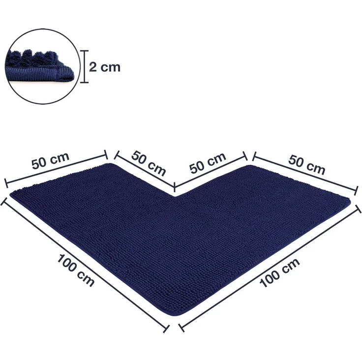WohnDirect Eck Duschmatte 100 x 100 x 50 cm | Dunkelblau - rutschfest & Waschbar - idealer Duschvorleger für eckige Duschkabinen zum Set kombinierbar - Badematten & Badteppiche – Bild 2