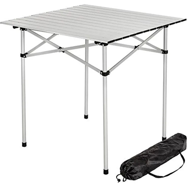 BAKAJI Tisch für Wohnmobil, Camping, Picknick, aus Aluminium, faltbar, aufrollbar, platzsparend und leicht, ideal für Messen, Garten, Haus (70x70 cm)