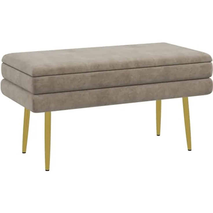 HOMCOM Sitzbank, Polsterbank mit Stauraum, Samtoptik, Bettbank mit Stahlbeine, Schuhbank, Aufbewahrungsbank für Wohnzimmer, Schlafzimmer, Beige, 79,5 x 37,5 x 43 cm