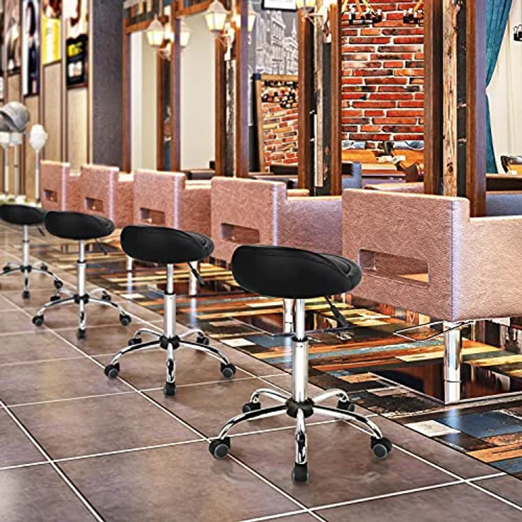 Yaheetech Rollhocker Drehhocker Arbeitshocker Bürohocker Drehstuhl Praxishockermit Rollen Massage Salon, aus Kunstleder, Höhenverstellbar schwarz – Bild 4