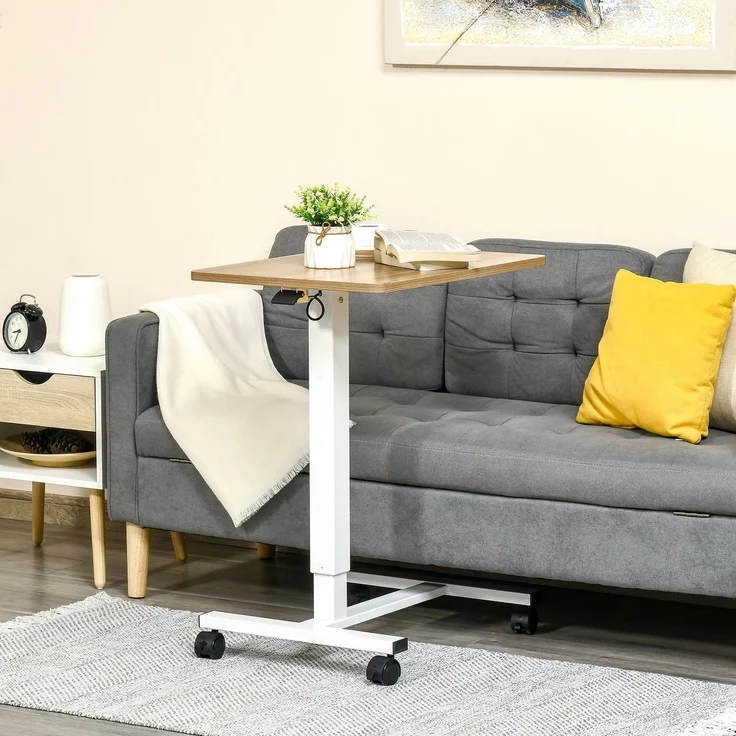 Steh-Sitz Schreibtisch höhenverstellbar mit Rollen C-förmig platzsparend Laptoptisch Natur Weiß 70-110 cm bis 70 kg--Natürlich--65x48x110cm--YOUDENOVA – Bild 2