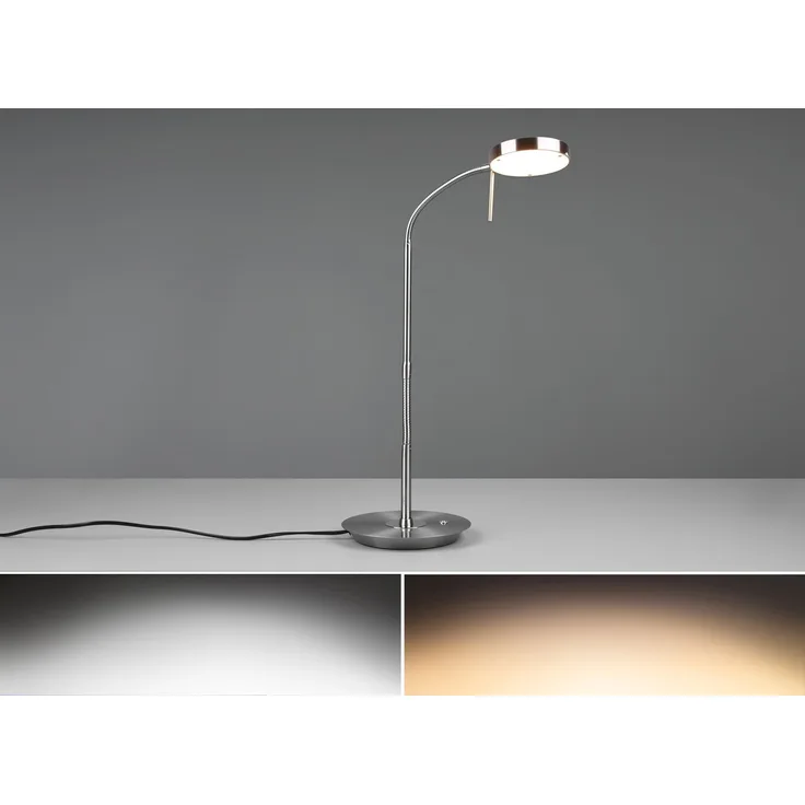 Moderne LED Schreibtischlampe MONZA dimmbar mit Flexarm, Silber, Höhe 57cm