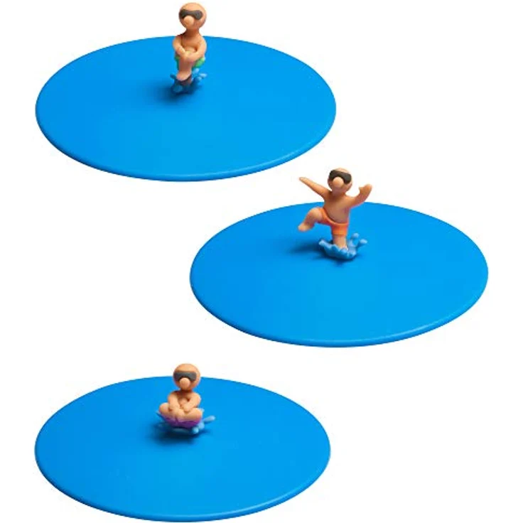 Lurch Mein Deckel Splash 3er Set (Bruno Bombe, Freddy Freestyle, Arne Anker), Glasabdeckungen aus 100% BPA-freiem Platin Silikon, Ø 10,5cm, Blau – Bild 2