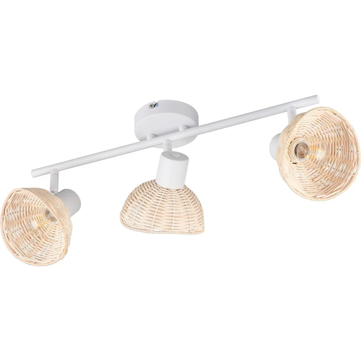 LED Deckenstrahler 3-flammig Weiß, Lampenschirme Rattan, Breite 59cm – Bild 2