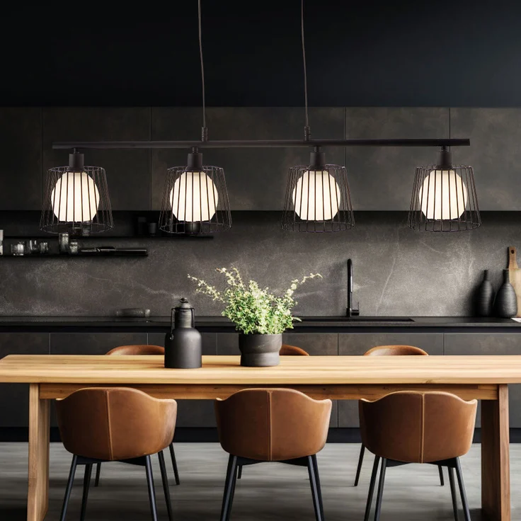 Pendelleuchte, Gitter schwarz, Glas weiß, H 150 cm – Bild 4