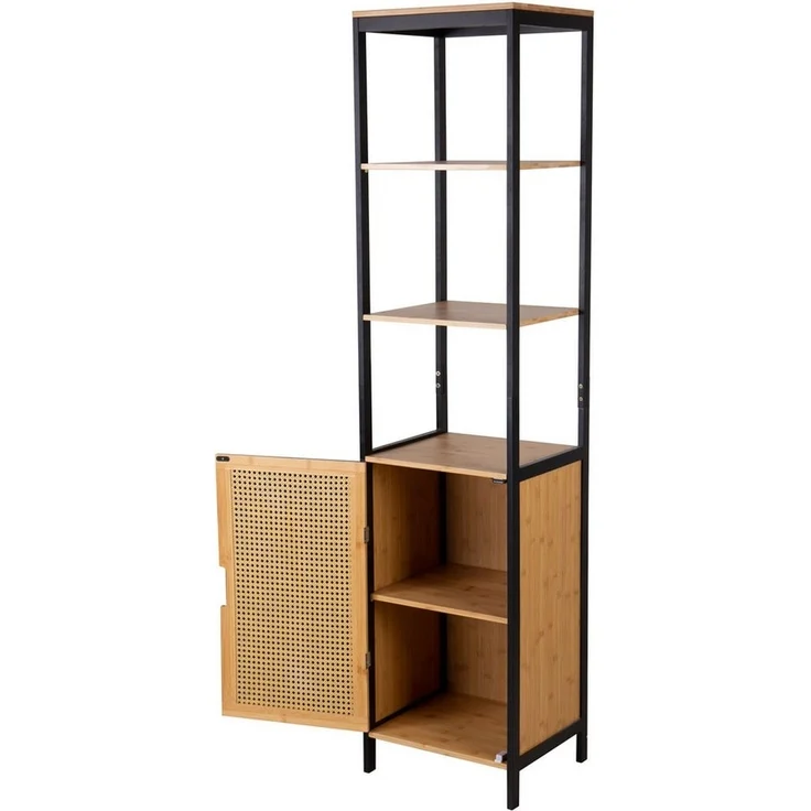 Natsen Hochschrank Bambus Badezimmerschrank mit 3 offene Fächer& 2 Ablagen,40x35x170cm – Bild 1