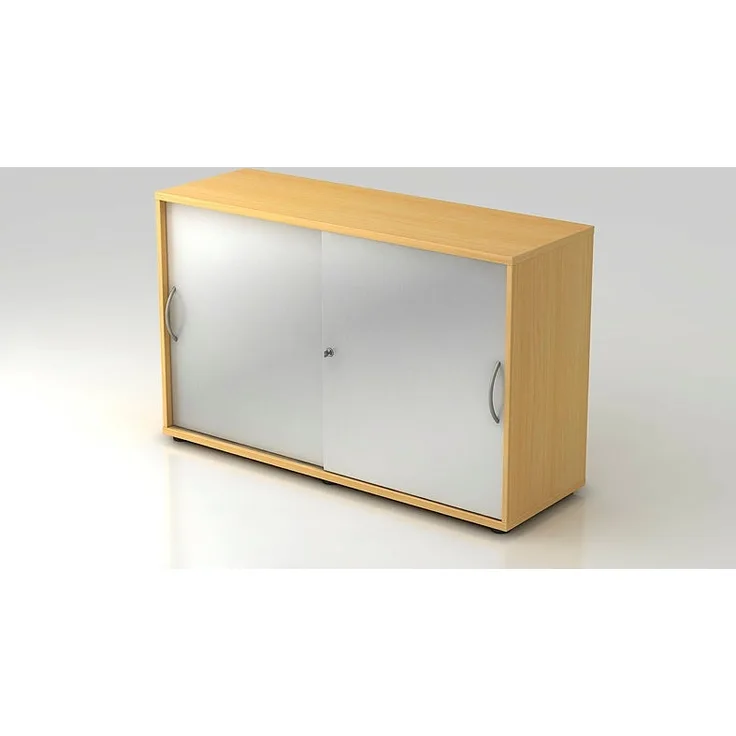 Schiebetürschrank 2 Ordnerhöhen, 120cm CE Buche / Silber