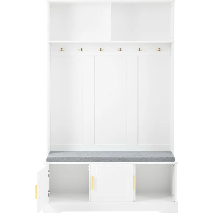 Garderobenständer mit Sitzbank und Schuhregal, 120x40x191 cm, Weiß – Bild 6