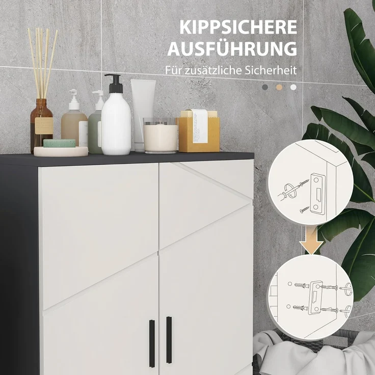 Kleankin Badkommode Badezimmerschrank Beistellschrank mit Doppeltür, Verstellbar Ablagen (Badschrank, 1 St, Aufbewahrungsschrank), für Wohnzimmer 60 x 30 x 82 cm Grau – Bild 6