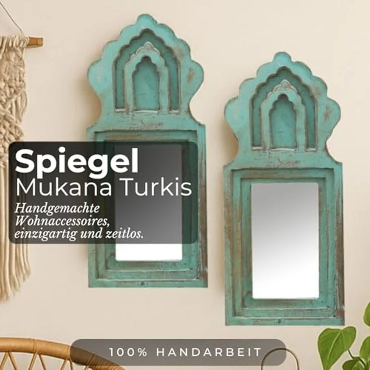 Marrakesch Orient & Mediterran Interior Schminkspiegel Wandspiegel Mukana Türkis 22cm hoch 10cm breit 3cm tief, Handarbeit (1-St), Handarbeit – Bild 4
