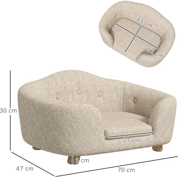 PawHut Tierbett Hundebett Hundesofa mit Kissen, Plüsch, Cremeweiß 70 x 47 x 30 cm – Bild 2