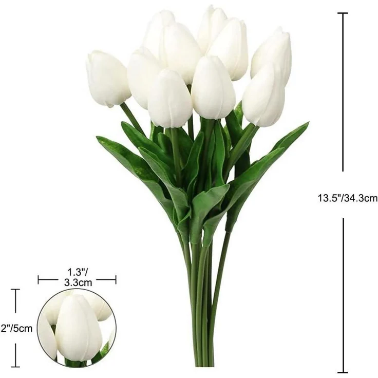10 Stück Künstliche Tulpen Blumenstrauß Real-Touch Weiß für Dekoration – Bild 5