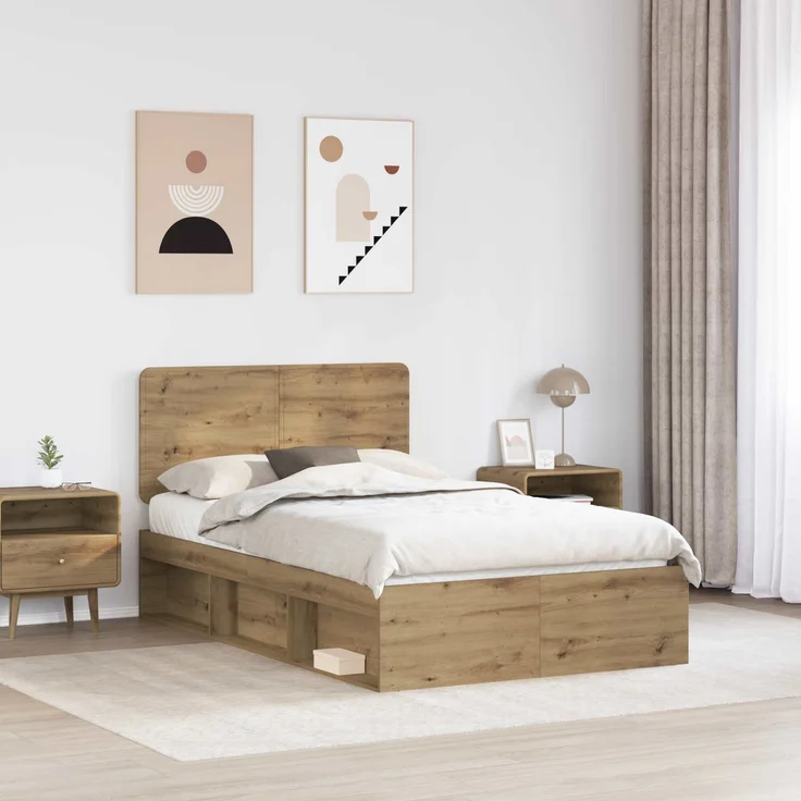 vidaXL Bettrahmen mit Kopfteil Kunsthandwerk Eiche 120 x 200 cm 3412514 – Bild 2