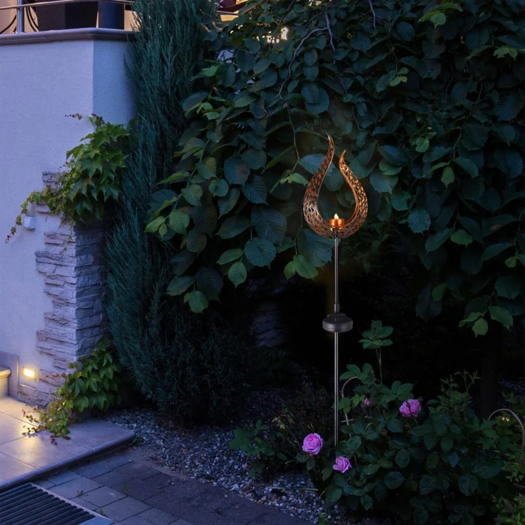 Näve Solar-Gartenleuchte LED mit Dämmerungssensor Flamme 90 cm bronze – Bild 2