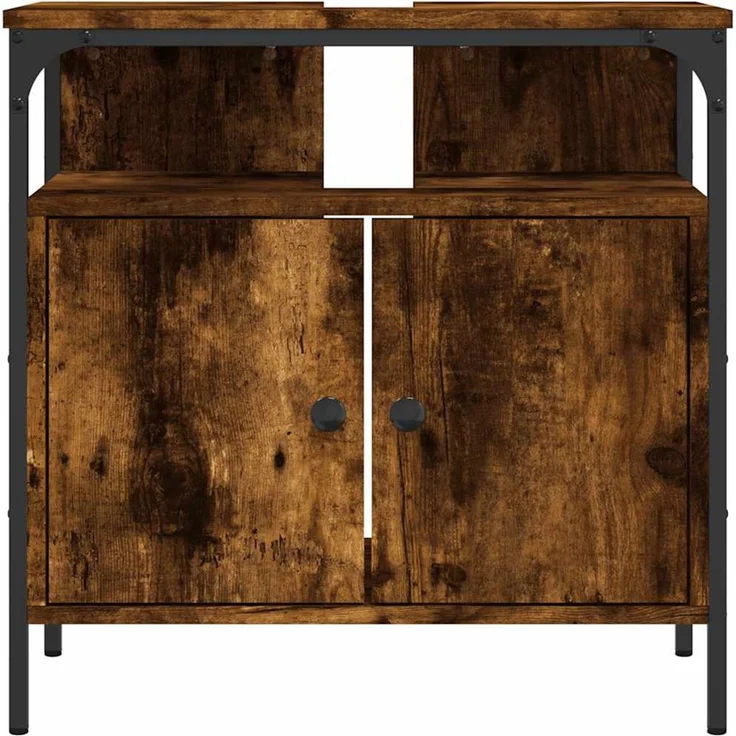 Waschbeckenunterschrank, Badschrank Räuchereiche 60x30x60 cm Holzwerkstoff de7778 – Bild 5