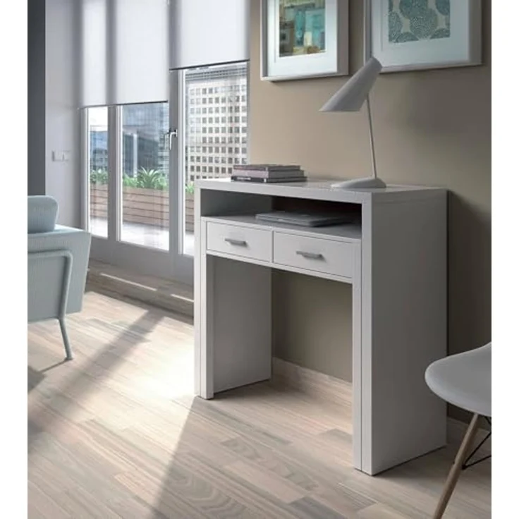 Dmora - Billings Schreibtisch, Möbel für Arbeitszimmer Büro, Schreibtisch mit ausziehbarer Platte, PC-Schreibtisch mit 2 Schubladen, 99 x 36 x 88 cm, Weiß – Bild 7