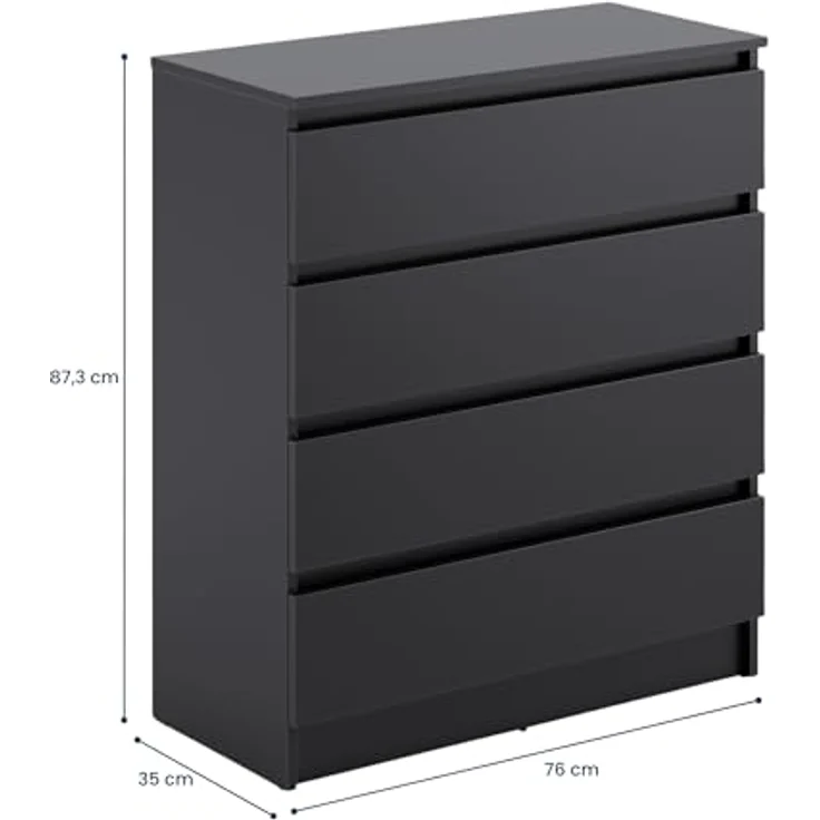 Home Collective Kommode mit 4 Schubladen Kommode schmal Holz Schrank (Highboard Anrichte Schlafzimmer Wohnzimmer Flur Büro Organizer), Kommode 76 cm breit Schrank mit Schubladen Sideboard Anthrazit – Bild 2