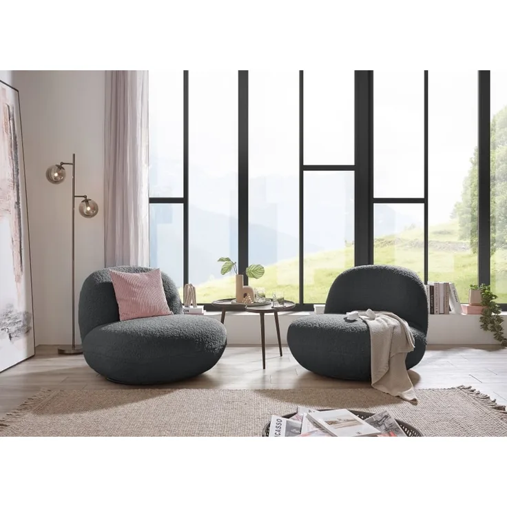 Drehsessel Chris ED Exciting Design Farbe Anthrazit – Moderner Mikrofaser-Sessel mit Nosagfederung